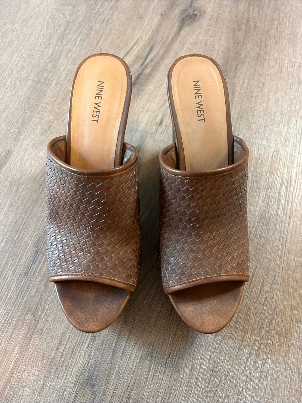 Nine West Isla Wedge Sandals Womens Size 11 Brown Woven Platform Open Toe